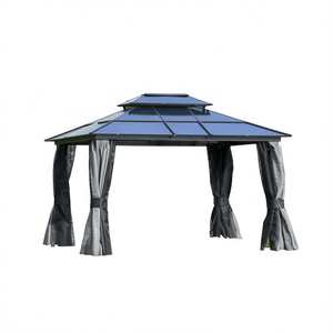 Gazebo para Patio, Toldo para Jardín, Estructura de Aluminio, Cortinas Textiles con Cierre de Lazos, Diseño Contemporáneo - Product Image 1