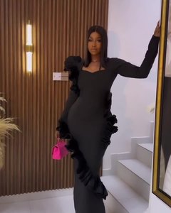 Chất Lượng Tốt Thương Hiệu Sexy Thanh Lịch Người Nổi Tiếng Giản Dị Trang Phục Phụ Nữ Váy Đen Thanh Lịch Phụ Nữ Buổi Tối - Product Image 4