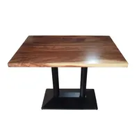 Table de café de restaurant en bois à usage commercial en gros Table carrée à base de métal en bois de noyer pour café restaurant