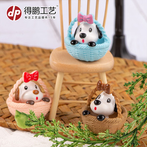 Figurine miniature de chiot dans un panier, décoration animale de dessin animé pour artisanat, accessoire de boule de mousse, version Q, matériau PVC - Product Image 2