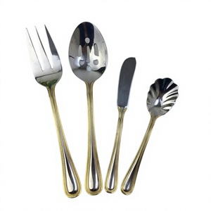 Elegant Flatware <b>Sets</b> Gold Pattern Metal Stainless Steel Salad Serving <b>Cutlery</b> <b>Set</b> 4 Pcs <b>Reusable</b> <b>Cutleries</b> For Serving Use - Product Image 1