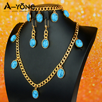 Ensemble de bijoux plaqué or 18k avec pierres turquoises, parure de bijoux à breloques, de Style européen, tendance