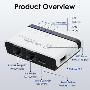 USB 2.0 drahtloser Drucker-Server mit 10/100Mbps LAN/Bridge WAVLINK NU516U - Product Image 2