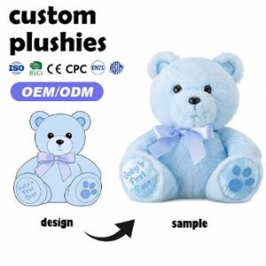 Soft Pastel Blue Plush <strong>Teddy</strong> <strong>Bear</strong> With Satin Ribbon Bow Cute Stuffed <strong>Bear</strong> Toy Baby Shower <strong>Newborn</strong> Kids Birthday Souvenir Gift - Product Image 1
