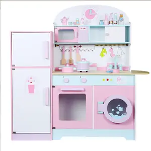 Brinquedos infantis educativos atacado, brinquedos educativos grandes rosa para crianças, cozinha, com frigorífico e pia, 2021