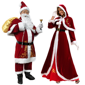 Costume de père noël pour femmes, robe longue en velours rouge avec capuche et garniture en fourrure, tenue de reine de noël, taille adulte - Product Image 1