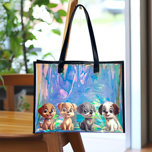 Vente en gros de sacs à main laser transparents étanches de luxe personnalisés holographiques irisés sac de plage fourre-tout à provisions en PVC transparent avec logo - Product Image 6