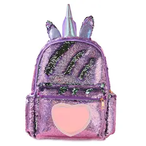 Wholesale in stock fashion mini unicorn glitter backpack cute kids girls shinning reversible sequin bag