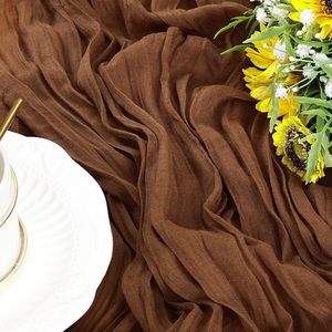 Skymoving New Home Textiles Gauze Boho Chiffon <strong>Table</strong> <strong>Runner</strong> <strong>Teal</strong> Brown Cheesecloth <strong>Table</strong> <strong>Runners</strong> for Wedding - Product Image 2