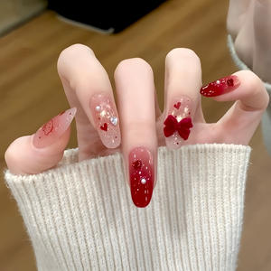 Uñas Postizas Hechas a Mano con Diseño <span class=keywords><strong>de</strong></span> Año Nuevo 2026, Color <span class=keywords><strong>Vino</strong></span> <span class=keywords><strong>Tinto</strong></span> con Diamantes Brillantes, Dulces y Encantadoras - Product Image 2