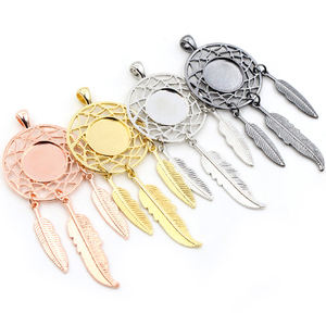 Pendentif à breloques en Rhodium or de 14mm, taille intérieure de haute qualité, feuille d'arbre de couleur, ailes de plumes, Style célèbre, Base de Cabochon, camée - Product Image 3