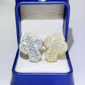 2023 gioielli di moda Hip Hop placcato oro anelli ghiacciati <span class=keywords><strong>Set</strong></span> Iced Out Baguette croce anelli diamante grosso croce anello per gli uomini - Product Image 2