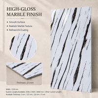 Lembaran Marmer UV MORLENX Putih Hitam Linear Vein, Panel Dinding PVC High Gloss untuk Proyek Interior Villa Modern