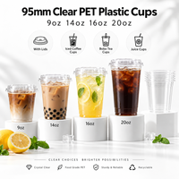 Gobelets en plastique PET transparent de 95 mm, 9 oz, 14 oz, 16 oz, 20 oz, gobelets en plastique jetables avec couvercles, gobelets pour café glacé, gobelets pour thé Boba, gobelets pour jus