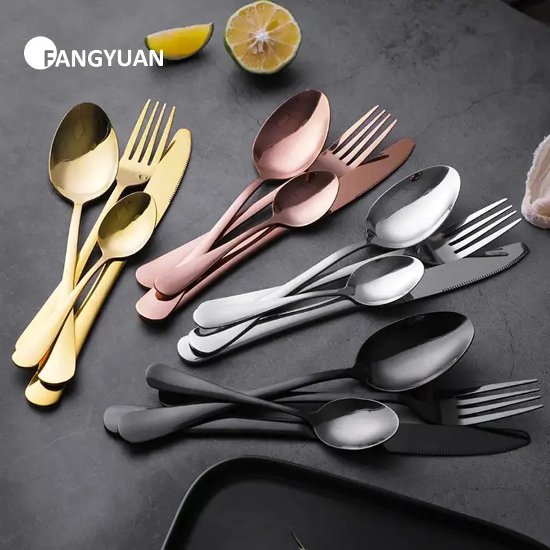 FANGYUAN Free box! Classic handle 1010 stainless steel golden cutlery metal spoon fork and knife for event