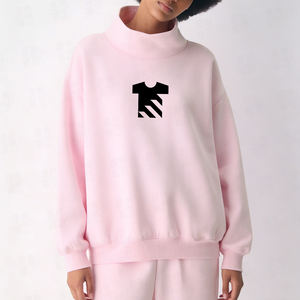 Pull molletonné en coton à col montant oversize rose de haute qualité, brodé sur mesure, coupe décontractée, pour femme – Grande Vente - Product Image 3
