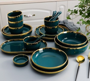 Wholesale Scandinavian Deluxe Luxury Green Porcelain Dinnerware <b>Set</b> Disposable <b>Serving</b> Bowls and Plates for Parties - Product Image 4