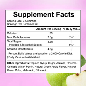 Wholesale Custom Natural Sour Green Apple Taste 100% Pure Vegan Creatine Monohydrate Gummies Boost Cognition Creatine <b>Supplement</b> - Product Image 2