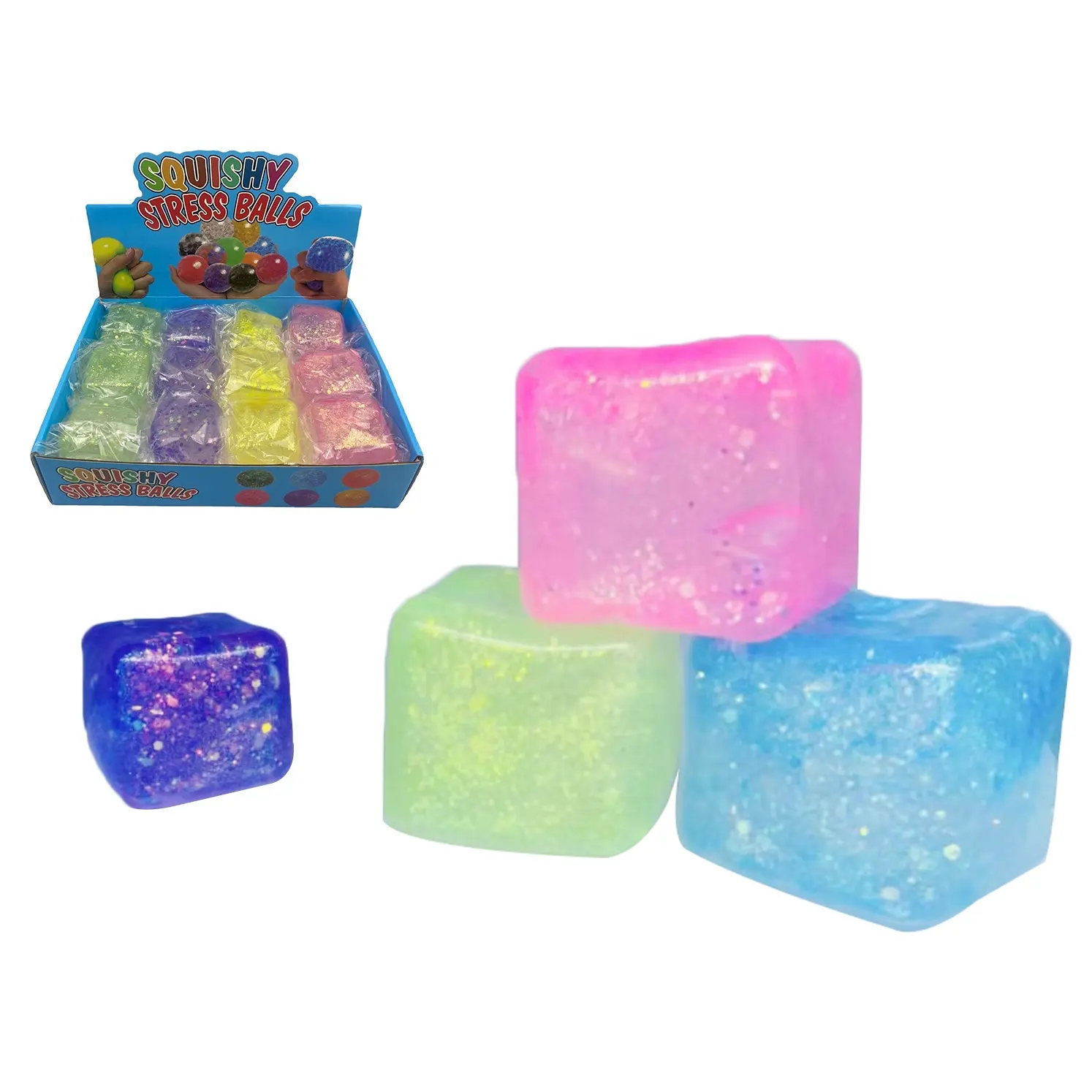 Groothandel Custom Schattige Kubus Glitter Jelly Fidget Gel Squishy Squeeze Stress Bal Speelgoed Fidget Speelgoed