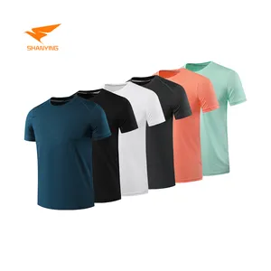 Camiseta esportiva masculina de moda corrida com gola redonda, camiseta esportiva de poliéster spandex de secagem rápida para musculação, novidade de 2024