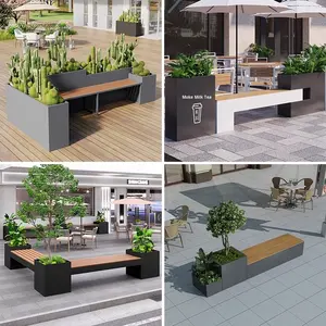 Ensemble de bancs de patio modernes en fer forgé pour extérieur avec jardinière, combinaison de sièges pour aménagement paysager de jardin, terrasse et <span class=keywords><strong>balcon</strong></span> - Product Image 5