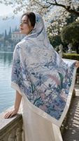 Écharpe carrée en soie de mûrier 100% de haute qualité, motif floral personnalisé, 16 mommes, 90*90 |   Châle décontracté de luxe en jacquard OEM ODM en gros