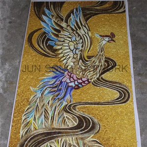 JS <span class=keywords><strong>MAM</strong></span>-PH01 Art mural chinois en mosaïque de phénix, mosaïque de verre luxueuse faite à la main, carreaux de décoration d'hôtel - Product Image 1
