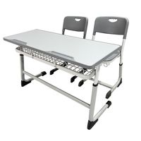Ensemble de bureau et chaise scolaire double réglable, table d'étude 2 places avec paniers à fils doubles, mobilier de classe moderne pour enfants