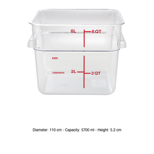 Square Food Storage <b>Container</b> 5.7 L, without Lid Cambro 6Sfscw135 - Product Image 3