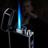 Nouvelle lampe torche multifonctionnelle personnalisée de grande capacité, rechargeable, avec double flamme, affichage numérique, briquet à jet de gaz