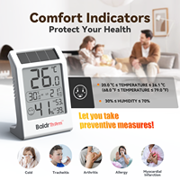 Thermomètre Hygromètre Solaire Hybride à Piles BALDR, Longue Durée d'Utilisation, Confort Extrême, Affichage Icônes, pour Salle de Bain, Cuisine, Bébé, Maison