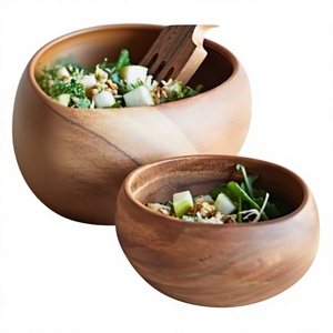 Grand saladier en bois pour le stockage des fruits, le service des salades, la décoration du comptoir de cuisine et de la table à manger, ensemble de saladiers en bois naturel - Product Image 1