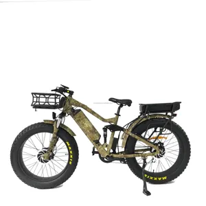 Bicicleta elétrica para uso na temporada de caça, motor de 26 polegadas, 750w, 1000w, suspensão total, bateria dupla, elétrica, elétrica, de lítio