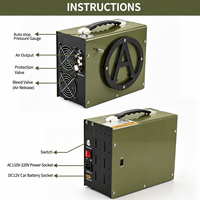 Compresor de Aire PCP AIRMEGA Verde de Alta Presión 4500psi/300bar/30mpa 110V DC con Ventilador de Enfriamiento y Apagado Automático 12V para Buceo y Paintball