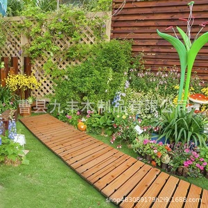 Planches de chemin de jardin en bois d'extérieur, emboîtables, antidérapantes, design rustique pour patio, allée, terrasse - Product Image 1