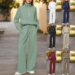 Ensemble décontracté deux pièces pour femme : Sweat-shirt oversize à demi-zip et pantalon de survêtement large en tricot uni pour l'automne, idéal au quotidien - Product Image 3