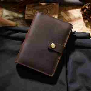 Real Leather Vintage Passport Cover Wallet Snap Closure Business Card Holder Office Plastic Cards Portable Travel <b>Mini</b> <b>Notebook</b> - Product Image 3