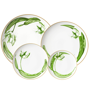 Vente en gros d'assiettes à dîner en céramique à motif <span class=keywords><strong>de</strong></span> fleurs <span class=keywords><strong>de</strong></span> <span class=keywords><strong>pois</strong></span> verts, vaisselle <span class=keywords><strong>de</strong></span> mariage design rond pour fête, caractéristique durable - Product Image 1