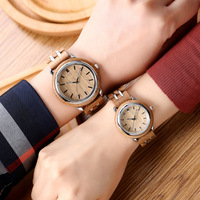 Ensemble de montres en quartz à grain de bois pour couple, cadran rond minimaliste doré, bracelet en bois pour usage quotidien
