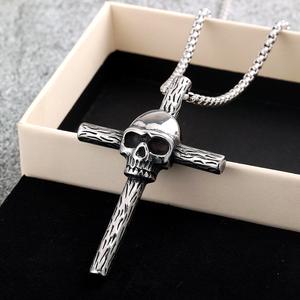 Stainless Steel Men's Pendant Skull <b>Cross</b> Necklace Punk Style Daily Wear Fashion Jewelry - Product Image 2