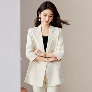 Women's <b>White</b> <b>Summer</b> Suit Set Three Quarter Sleeve Lightweight Breathable Office Lady Style - Product Image 3