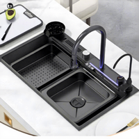 Évier de cuisine rectangulaire en acier inoxydable fait main, à poser sur comptoir, poli, à cuve unique, station de lavage multifonctionnelle