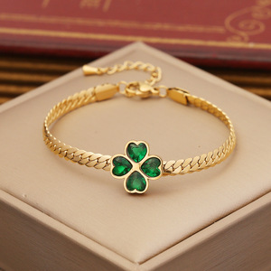 Ingrosso donna smeraldo zircone cuore <span class=keywords><strong>quadrifoglio</strong></span> <span class=keywords><strong>collana</strong></span> bracciale orecchini nuovo oro placcato 18k in acciaio inox Set gioielli - Product Image 3