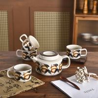 Service à thé en céramique style vintage, luxe léger, rétro pastoral, motif anémone de mer, simple et créatif, idéal pour le thé de l'après-midi, convient pour un anniversaire
