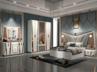 Ensemble de chambre à coucher moderne de luxe modulaire de taille king-size en bois massif argenté, avec un lit double rembourré blanc personnalisé KEHUI