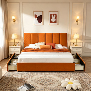 Contemporary Channel Tufted Upholstered Storage <strong>Bed</strong> Frame Velvet <strong>Bed</strong> With <strong>Drawers</strong> <strong>Under</strong> <strong>Bed</strong> Storage Home Bedroom Furniture - Product Image 5