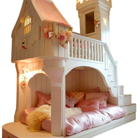 Lit Superposé Cabane Rose pour Filles. Design Personnalisé Thème Princesse. Lit Château pour Chambre d'Enfant Fille