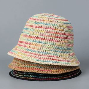 Nouveau Chapeau Bob Tricoté Arc-en-ciel Respirant pour Fille, Idéal pour les Vacances à la Plage et les Voyages en Extérieur, Protection Solaire Été 2025 - Product Image 1
