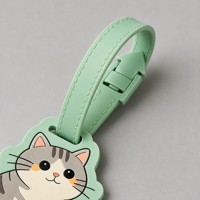 Étiquette de bagage en PVC chat gris tigré, porte-carte d'identité de voyage en caoutchouc souple motif dessin animé Kawaii, personnalisable pour valise, vente en gros