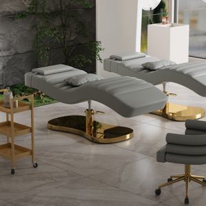 High Quality White Leather Gold Base Salon Facial Spa Massage Bed Modern Luxury Adjustable Cosmetic Eyebrow Bed - Product Image 5